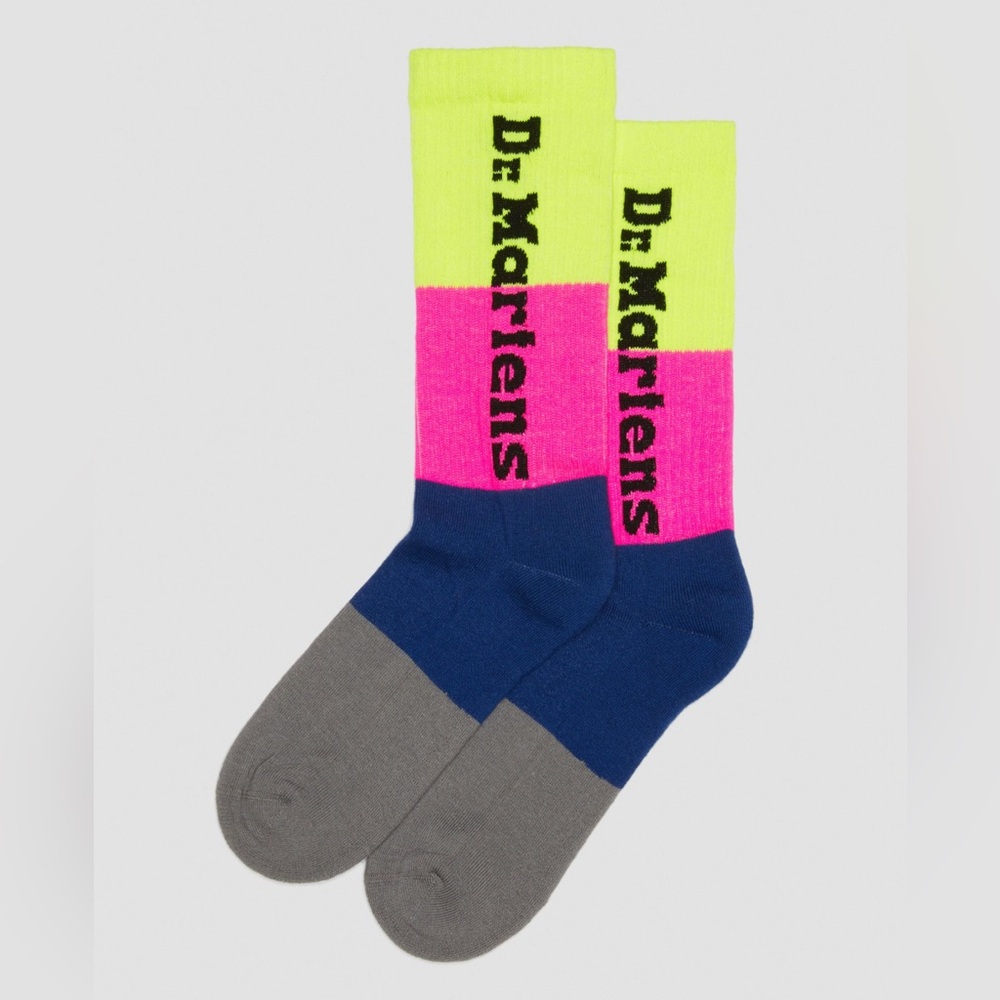 Dr. Martens Vertical Logo Print Cotton Blend Multi Color Pop Neon Socks Size M/L